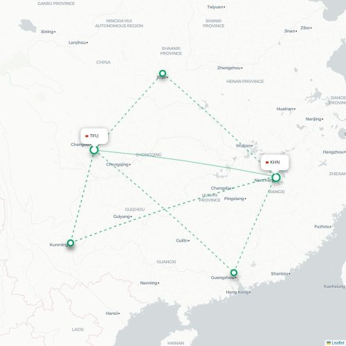 Mapa lotu bezpośredniego Chengdu – Nanchang
