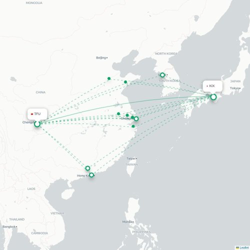 Mapa lotu bezpośredniego Chengdu – Osaka