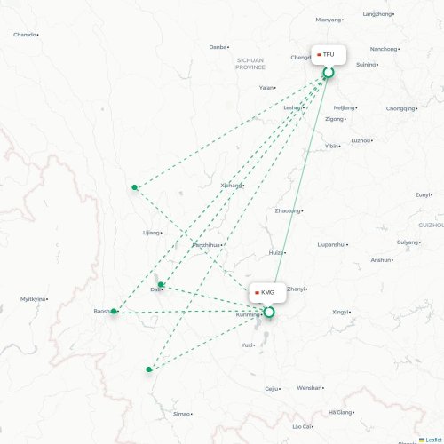 Mapa lotu bezpośredniego Chengdu – Kunming
