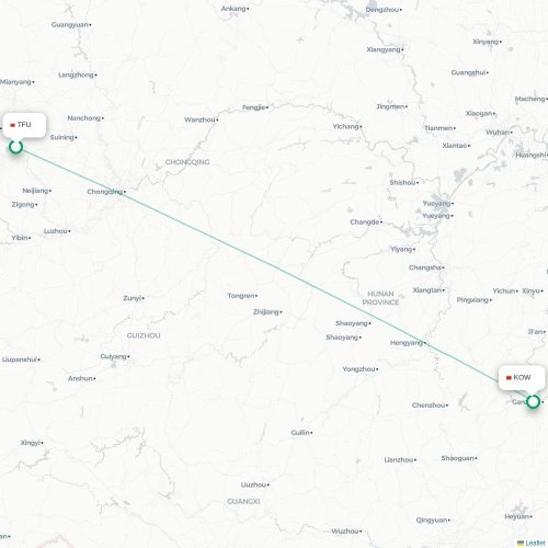 Mapa lotu bezpośredniego Chengdu – Ganzhou