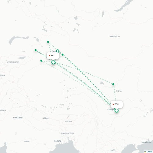 Mapa lotu bezpośredniego Chengdu – Bayingolin
