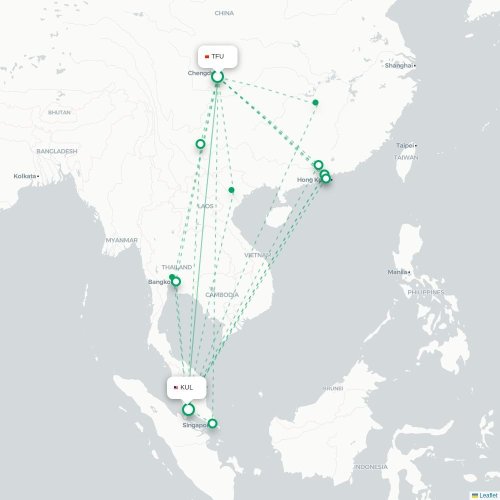 Mapa lotu bezpośredniego Chengdu – Kuala Lumpur