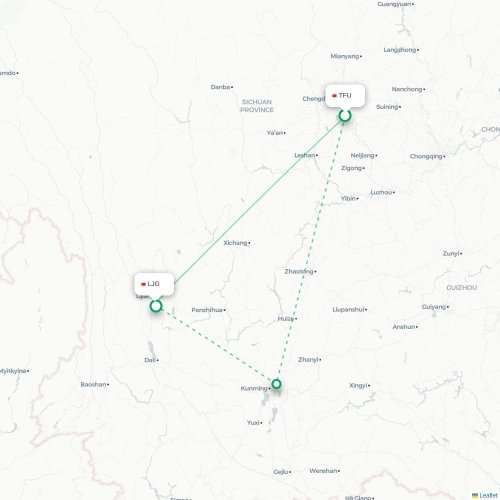 Mapa lotu bezpośredniego Chengdu – Lijiang