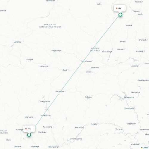 Mapa lotu bezpośredniego Chengdu – Lüliang