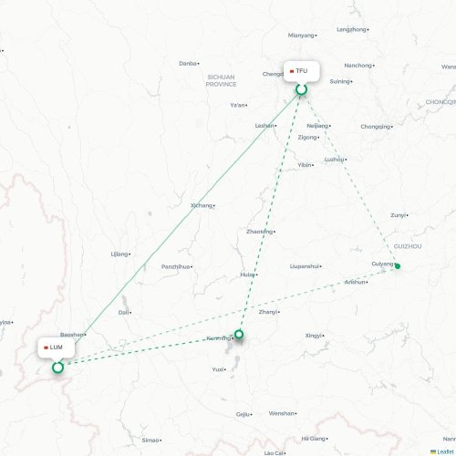 Mapa lotu bezpośredniego Chengdu – Dehong