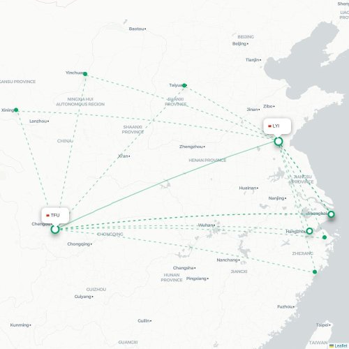 Mapa de vuelo directo Chengdu - Linyi