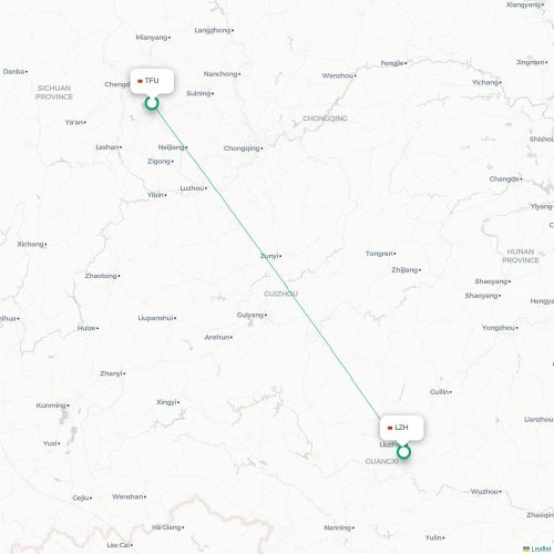 Mapa de vuelo directo Chengdu - Liuzhou
