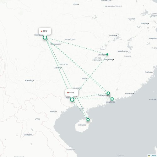Mapa lotu bezpośredniego Chengdu – Nanning
