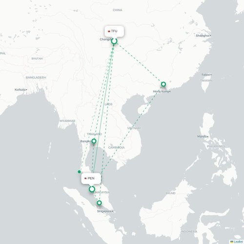 Mapa lotu bezpośredniego Chengdu – Penang
