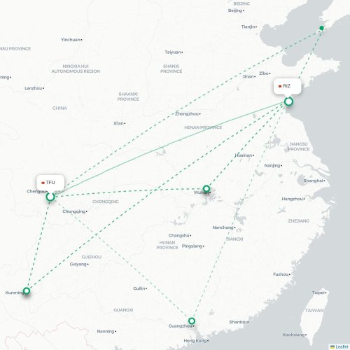 Chengdu – Rizhao suoran lennon kartta