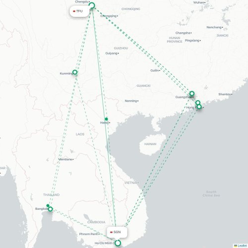 Mapa lotu bezpośredniego Chengdu – Ho Chi Minh