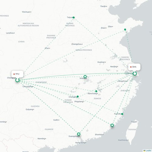 Mapa lotu bezpośredniego Chengdu – Szanghaj