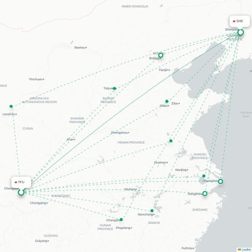 Mapa lotu bezpośredniego Chengdu – Shenyang