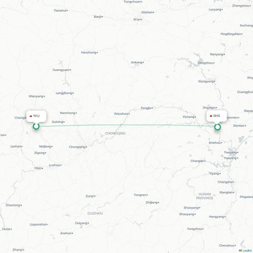 Mapa lotu bezpośredniego Chengdu – Shashi