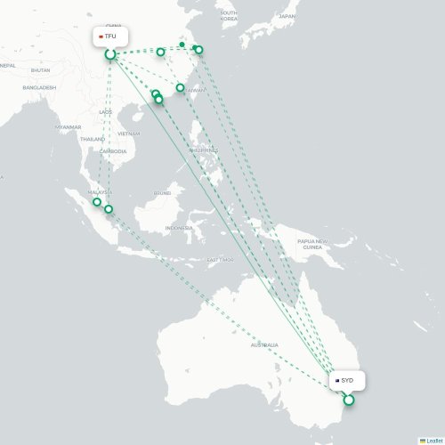 Mapa lotu bezpośredniego Chengdu – Sydney
