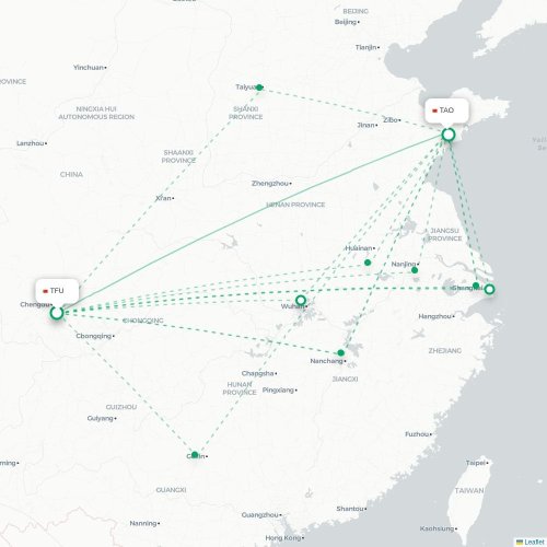Mapa lotu bezpośredniego Chengdu – Qingdao