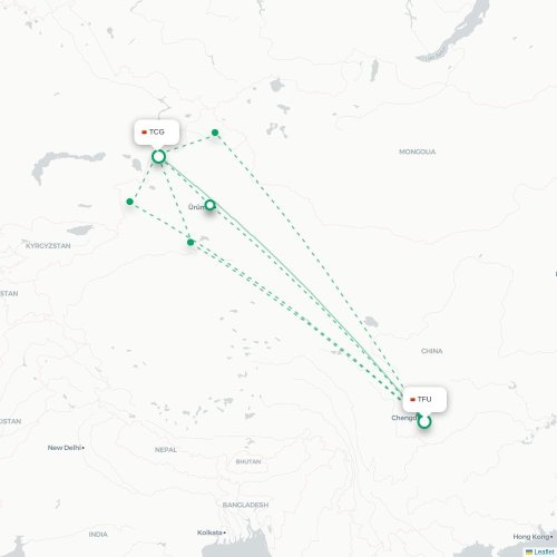 Chengdu - Tacheng direct flight map