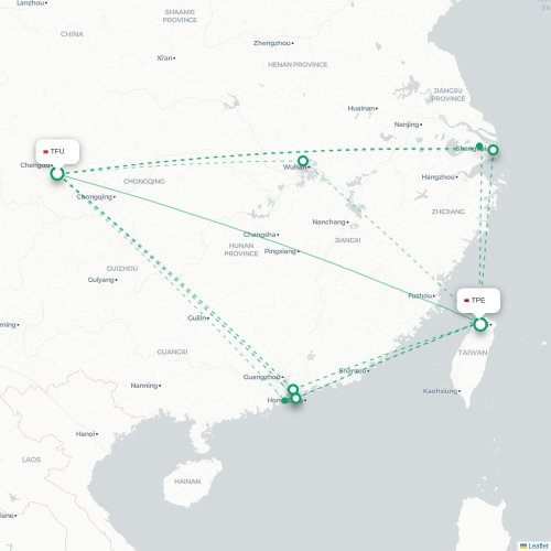 Mapa lotu bezpośredniego Chengdu – Tajpej