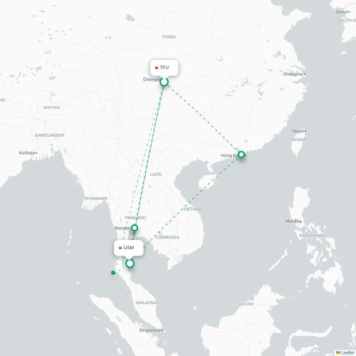 Mapa lotu bezpośredniego Chengdu – Ko Samui