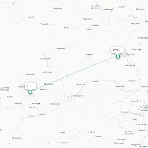 Mapa lotu bezpośredniego Chengdu – Shiyan
