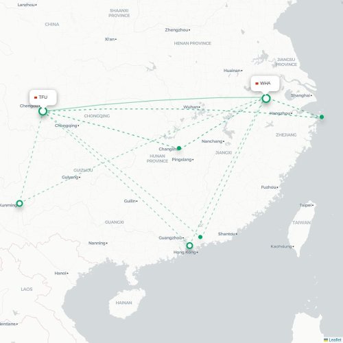 Mapa lotu bezpośredniego Chengdu – Wuhu