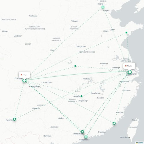 Mapa lotu bezpośredniego Chengdu – Wuxi