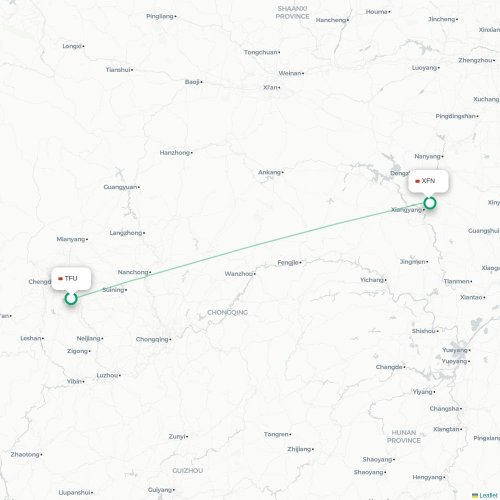 Mapa lotu bezpośredniego Chengdu – Xiangyang