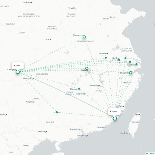 Mapa lotu bezpośredniego Chengdu – Xiamen