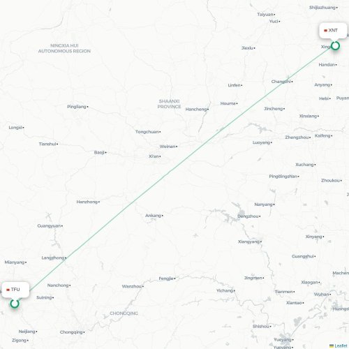 Mapa lotu bezpośredniego Chengdu – Xingtai