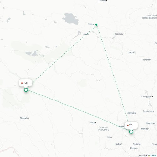 Mapa lotu bezpośredniego Chengdu – Yushu