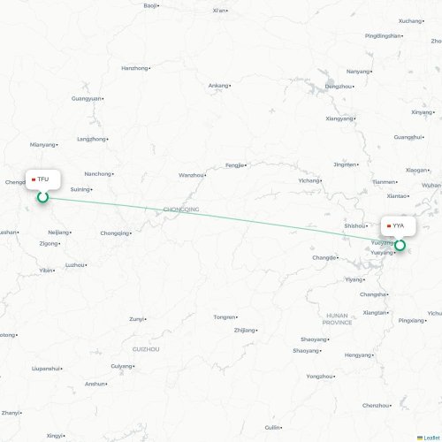 Mapa de vuelo directo Chengdu - Yueyang