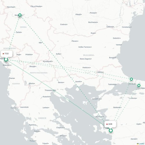 Mapa lotu bezpośredniego Podgorica – Izmir