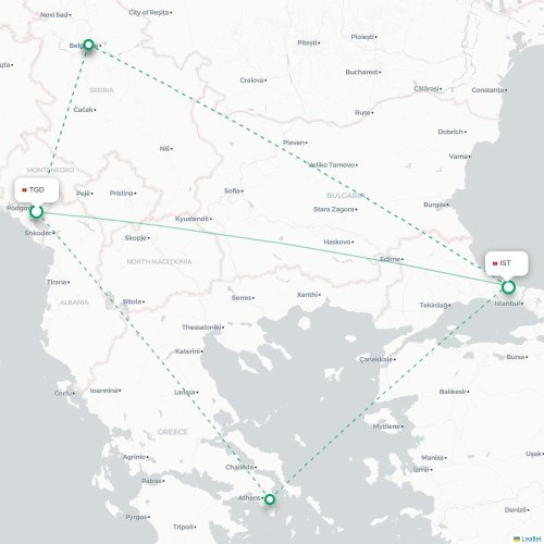 Mapa lotu bezpośredniego Podgorica – Stambuł