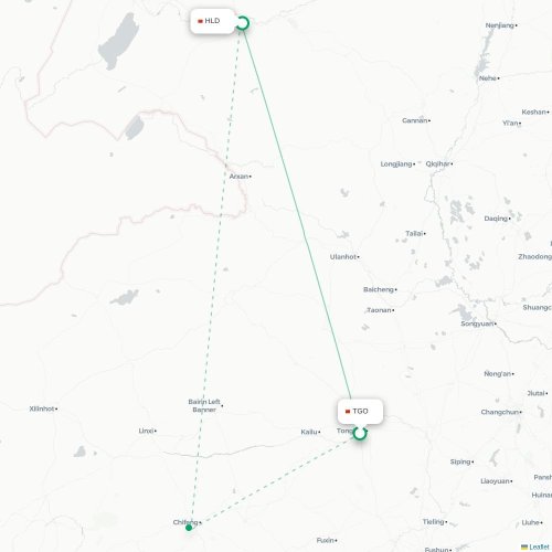 Mapa lotu bezpośredniego Tongliao – Hulunbuir