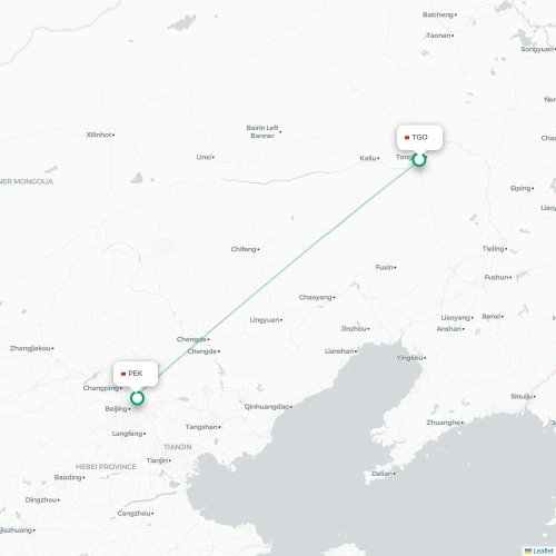Mapa lotu bezpośredniego Tongliao – Pekin