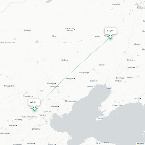 Mapa lotu bezpośredniego Tongliao – Pekin