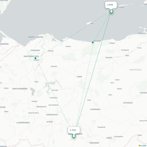Mapa lotu bezpośredniego Tegucigalpa – Coxen Hole