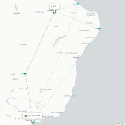 Mapa lotu bezpośredniego Teresina – São Paulo