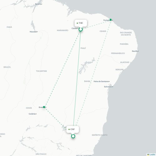 Mapa lotu bezpośredniego Teresina – Belo Horizonte