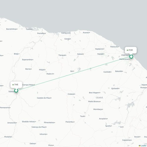 Mapa lotu bezpośredniego Teresina – Fortaleza