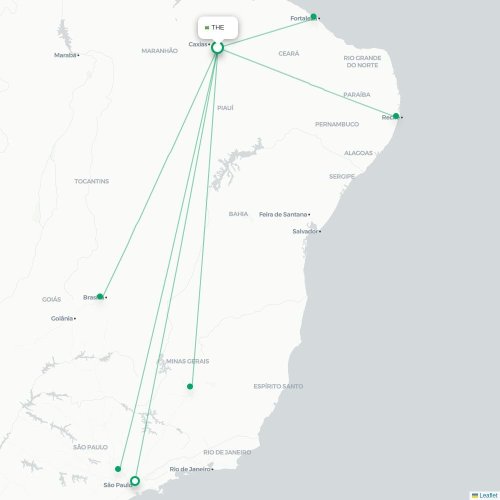 Mapa lotu bezpośredniego Teresina – São Paulo