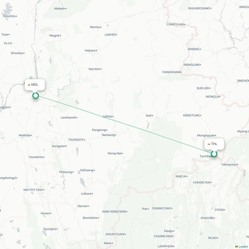 Mapa de vuelo directo Tachilek - Mandalay