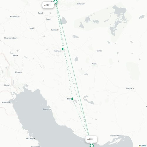 Mapa lotu bezpośredniego Teheran – Kīsh