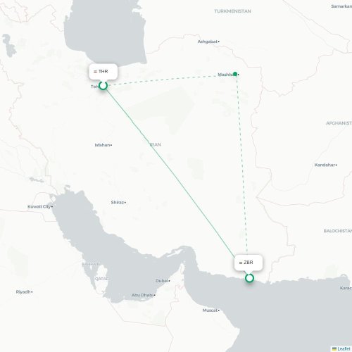Mapa lotu bezpośredniego Teheran – Chah-Bahar