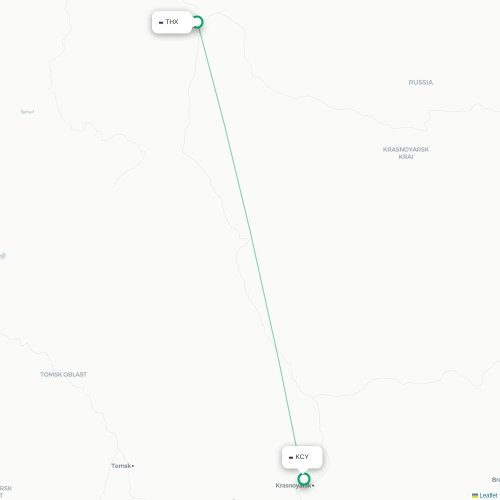 Mapa de vuelo directo Turukhansk - Krasnoyarsk