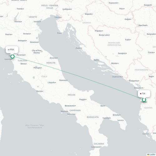 Mapa lotu bezpośredniego Tirana – Piza