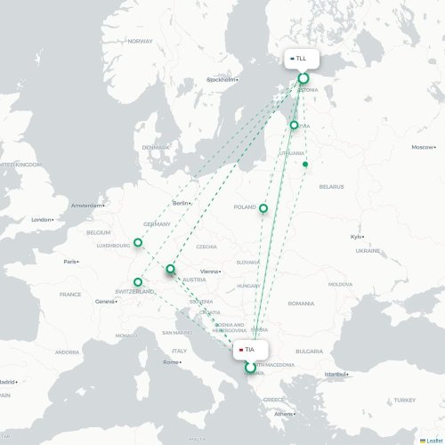 Mapa lotu bezpośredniego Tirana – Tallin