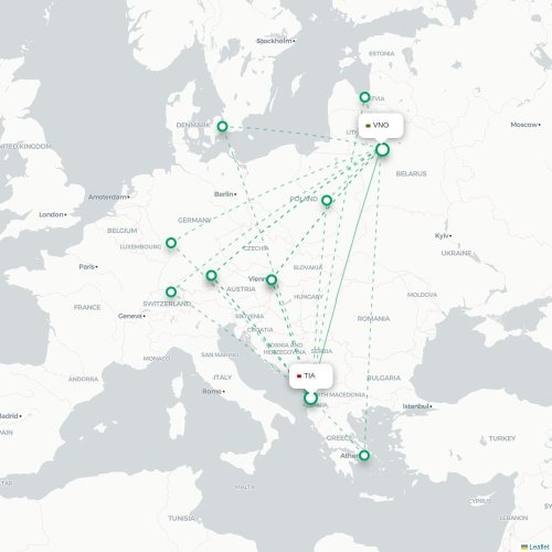 Mapa lotu bezpośredniego Tirana – Wilno