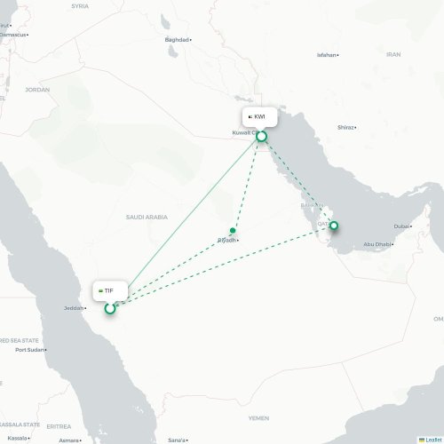 Mapa de vuelo directo Taif - Ciudad de Kuwait