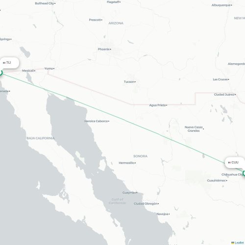 Mapa lotu bezpośredniego Tijuana – Chihuahua